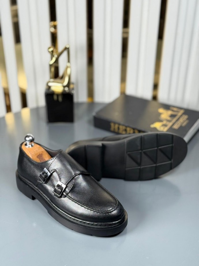 YENİ SEZON CASUAL ÇİFT TOKA MODEL - SİYAH MAT DERİ