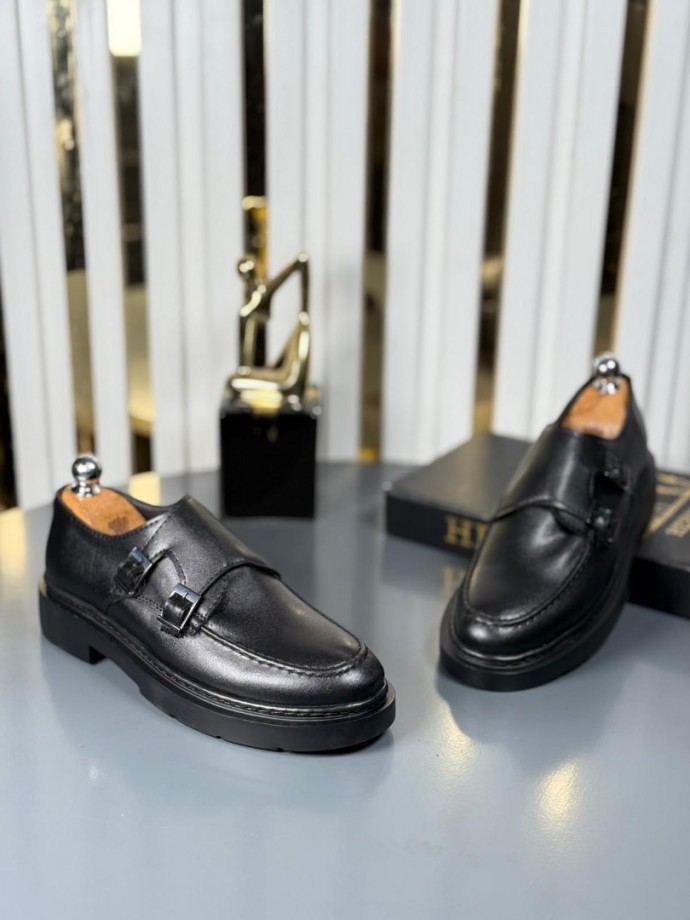 YENİ SEZON CASUAL ÇİFT TOKA MODEL - SİYAH MAT DERİ