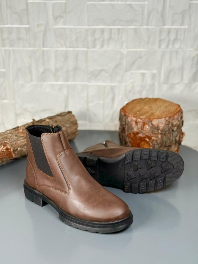 2025 KAHVE DERİ KIŞLIK CRAZY KAUÇUK TABAN BOT - KAHVERENGİ DERİ