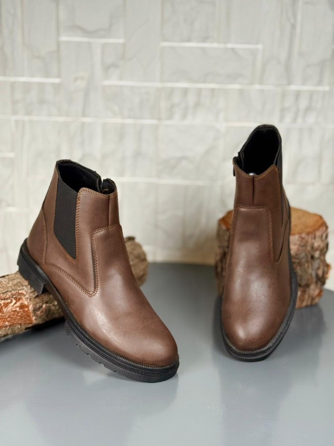 2025 KAHVE DERİ KIŞLIK CRAZY KAUÇUK TABAN BOT - KAHVERENGİ DERİ