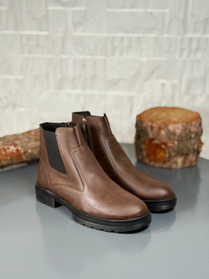 2025 KAHVE DERİ KIŞLIK CRAZY KAUÇUK TABAN BOT - KAHVERENGİ DERİ