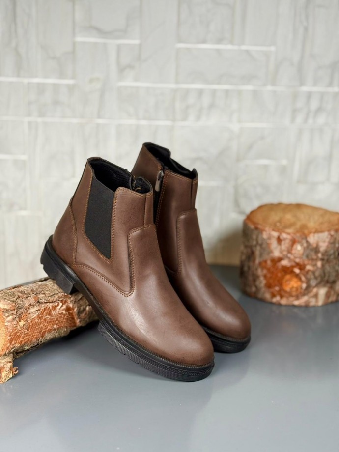 2025 KAHVE DERİ KIŞLIK CRAZY KAUÇUK TABAN BOT - KAHVERENGİ DERİ