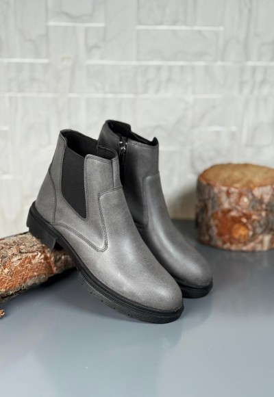 2025 KAHVE DERİ KIŞLIK CRAZY KAUÇUK TABAN BOT - GRİ DERİ