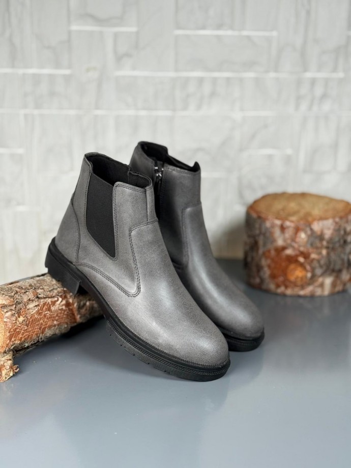 2025 KAHVE DERİ KIŞLIK CRAZY KAUÇUK TABAN BOT - GRİ DERİ