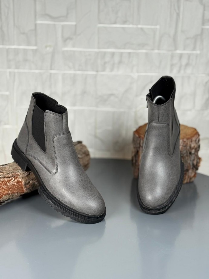 2025 KAHVE DERİ KIŞLIK CRAZY KAUÇUK TABAN BOT - GRİ DERİ