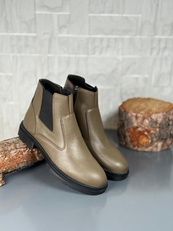 2025 KAHVE DERİ KIŞLIK CRAZY KAUÇUK TABAN BOT - BEJ DERİ