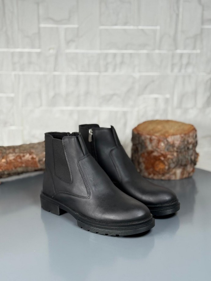 2025 KAHVE DERİ KIŞLIK CRAZY KAUÇUK TABAN BOT - SİYAH DERİ