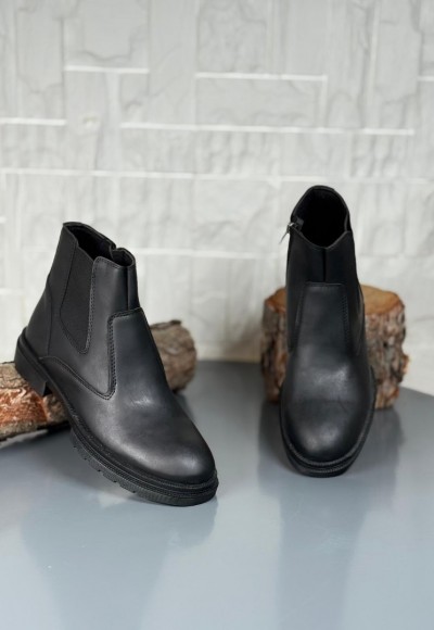 2025 KAHVE DERİ KIŞLIK CRAZY KAUÇUK TABAN BOT - SİYAH DERİ