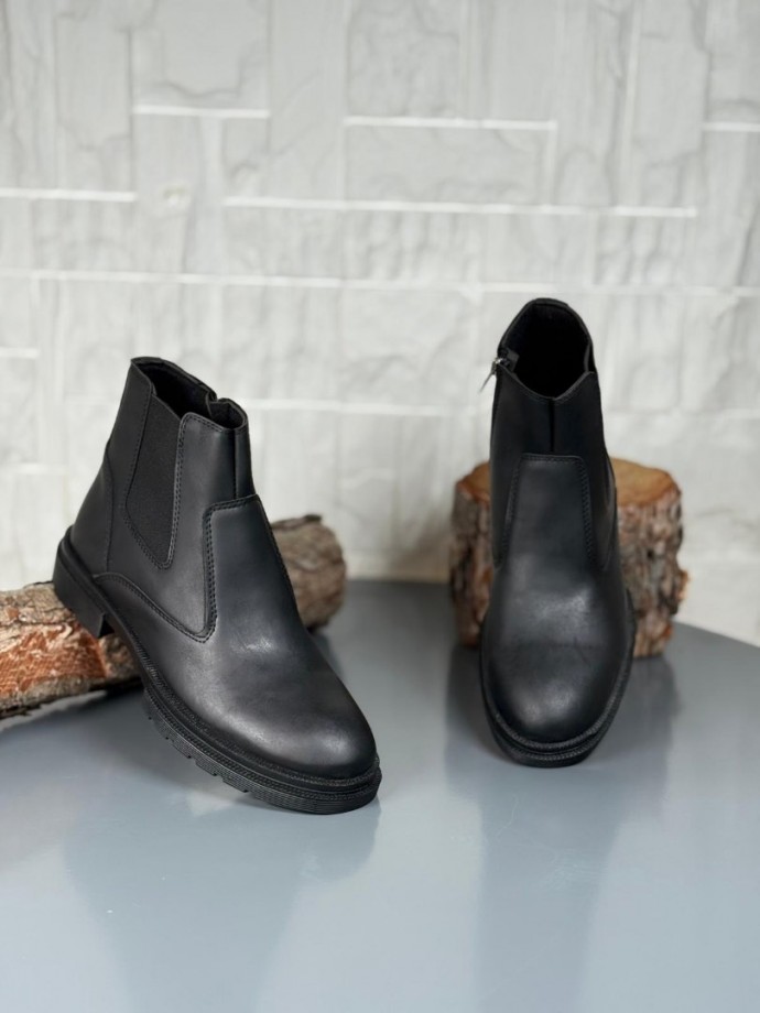 2025 KAHVE DERİ KIŞLIK CRAZY KAUÇUK TABAN BOT - SİYAH DERİ