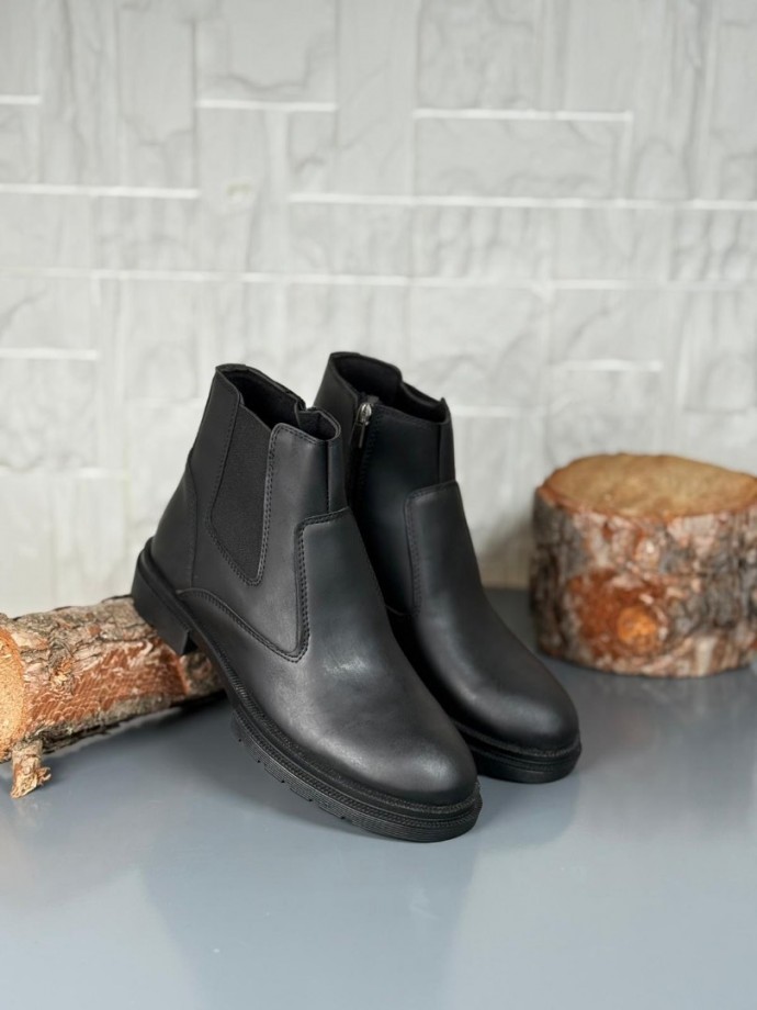 2025 KAHVE DERİ KIŞLIK CRAZY KAUÇUK TABAN BOT - SİYAH DERİ