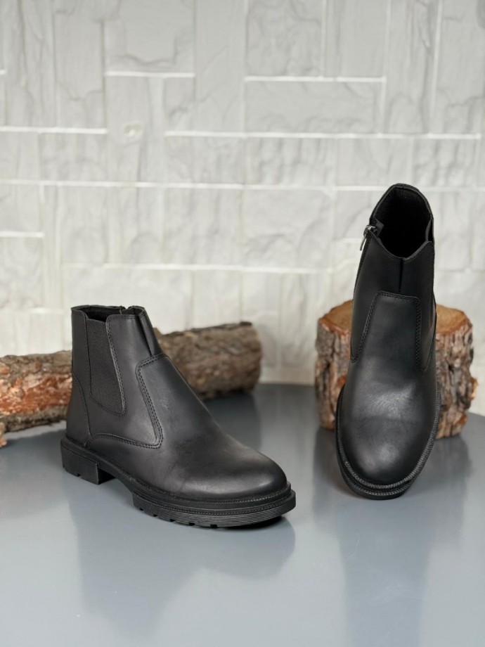 2025 KAHVE DERİ KIŞLIK CRAZY KAUÇUK TABAN BOT - SİYAH DERİ