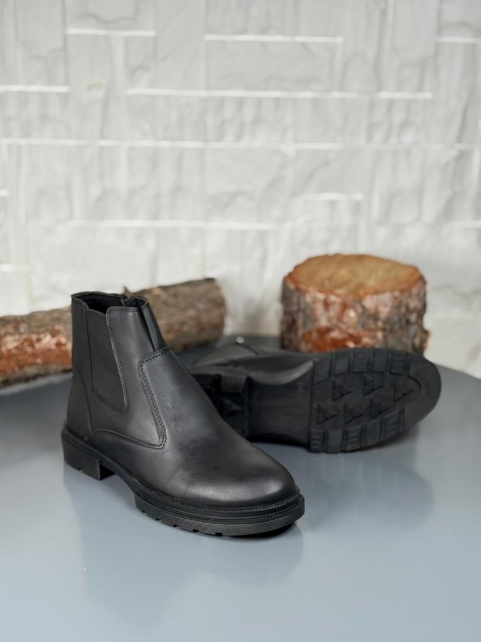 2025 KAHVE DERİ KIŞLIK CRAZY KAUÇUK TABAN BOT - SİYAH DERİ