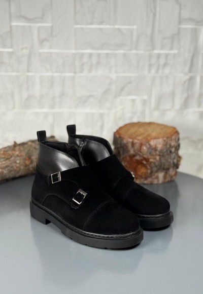 2025 SİYAH DERİ ÇİFT TOKALI EVA TABAN BOT - SİYAH SÜET