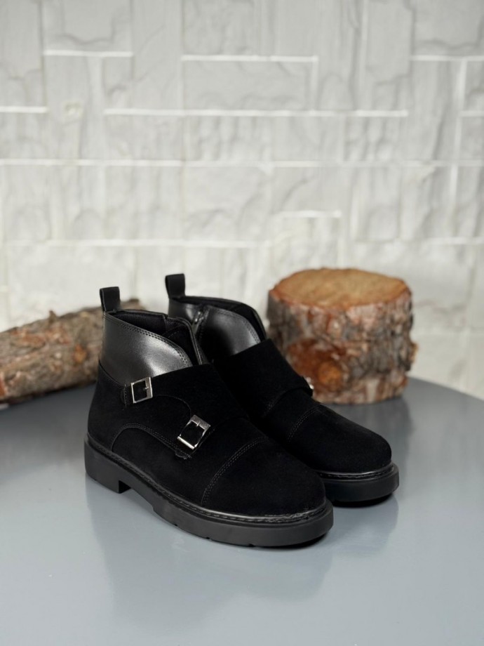 2025 SİYAH DERİ ÇİFT TOKALI EVA TABAN BOT - SİYAH SÜET