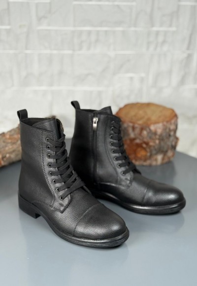  2025 SİYAH DERİ POSTAL EVA TABAN BOT - SİYAH ŞİRİNGIL DERİ