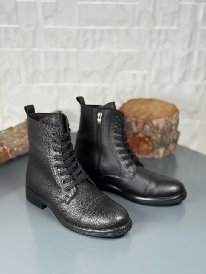  2025 SİYAH DERİ POSTAL EVA TABAN BOT - SİYAH ŞİRİNGIL DERİ