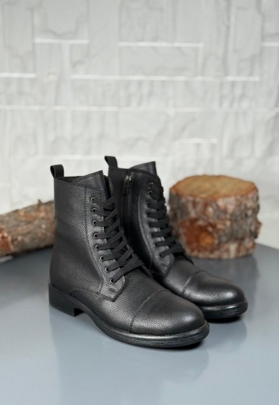  2025 SİYAH DERİ POSTAL EVA TABAN BOT - SİYAH ŞİRİNGIL DERİ