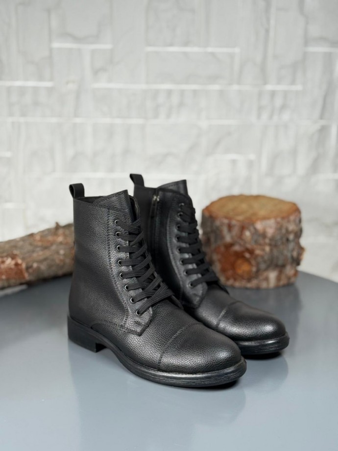  2025 SİYAH DERİ POSTAL EVA TABAN BOT - SİYAH ŞİRİNGIL DERİ