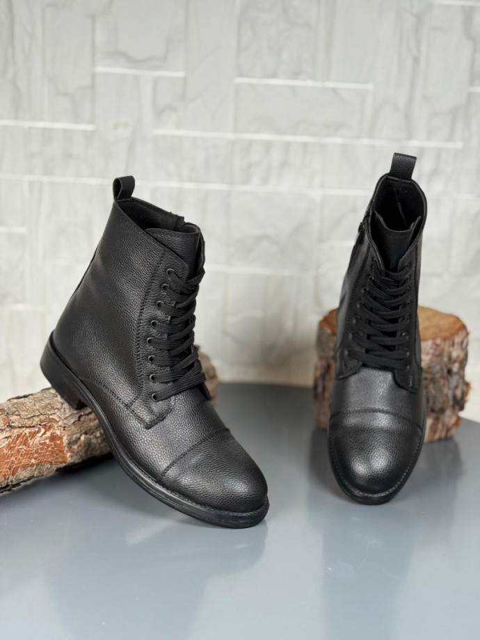  2025 SİYAH DERİ POSTAL EVA TABAN BOT - SİYAH ŞİRİNGIL DERİ