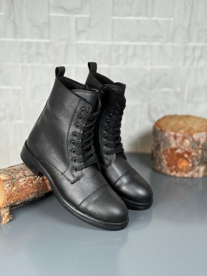  2025 SİYAH DERİ POSTAL EVA TABAN BOT - SİYAH ŞİRİNGIL DERİ
