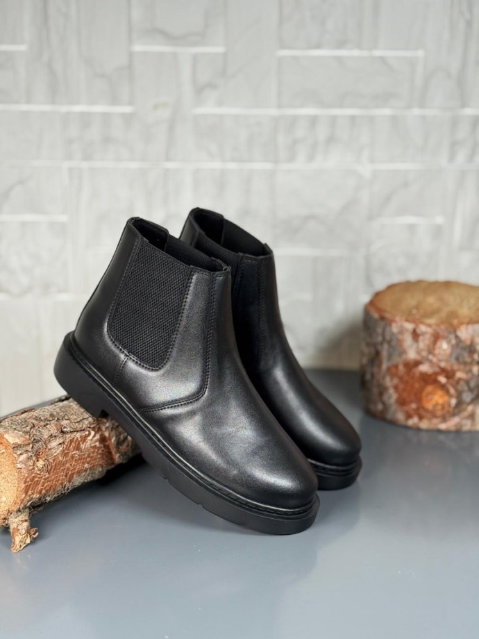 2025 SİYAH MAT DERİ ZRA EVA TABAN BOT - SİYAH DERİ