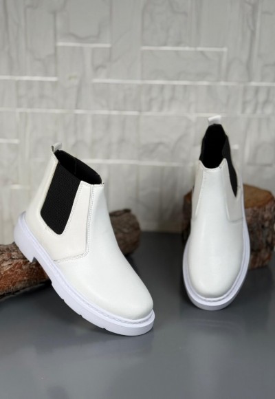 2025 SİYAH BEYAZ DERİ ZRA EVA TABAN BOT - BEYAZ DERİ