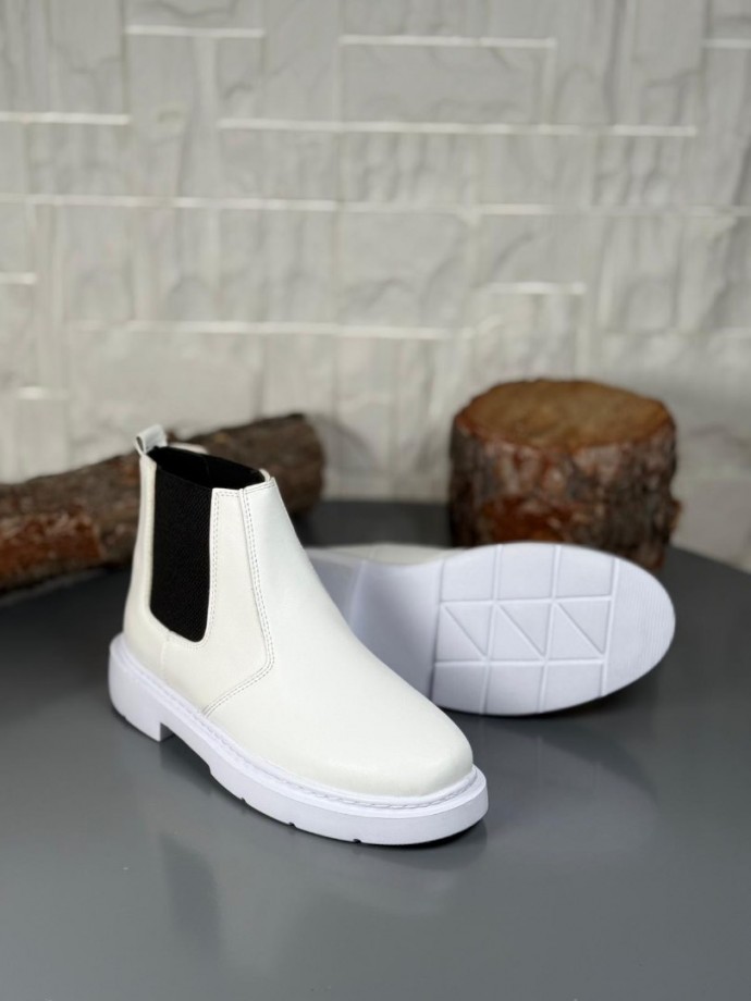 2025 SİYAH BEYAZ DERİ ZRA EVA TABAN BOT - BEYAZ DERİ