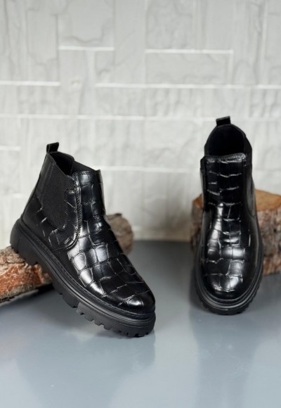  2025 SİYAH KROKAN DERİ PRD BANDAJLI EVA TABAN BOT - SİYAH KROKAN DERİ