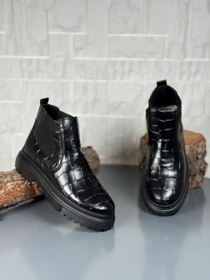  2025 SİYAH KROKAN DERİ PRD BANDAJLI EVA TABAN BOT - SİYAH KROKAN DERİ