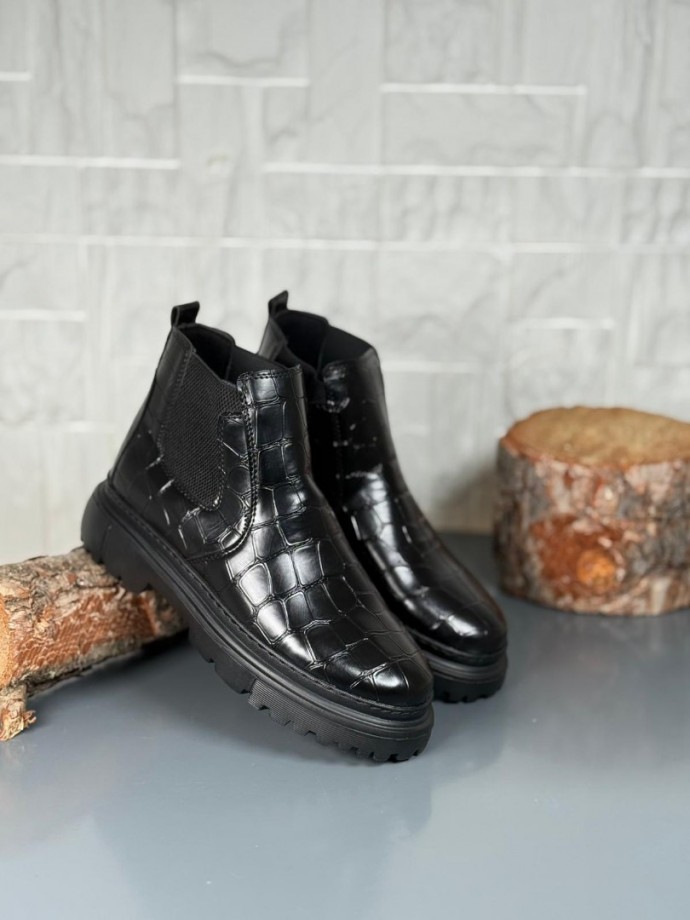 2025 SİYAH KROKAN DERİ PRD BANDAJLI EVA TABAN BOT - SİYAH KROKAN DERİ