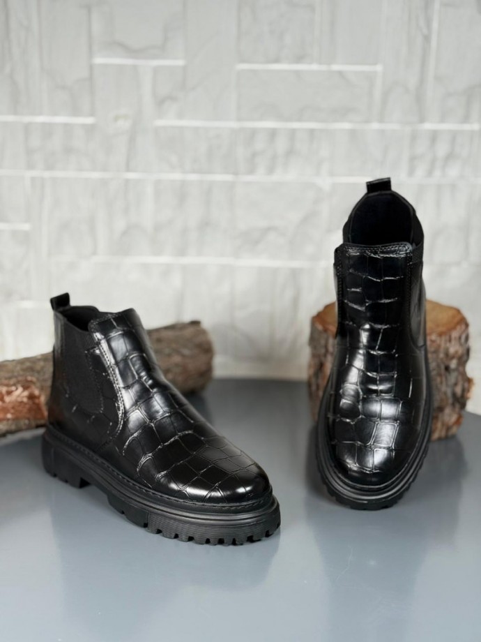  2025 SİYAH KROKAN DERİ PRD BANDAJLI EVA TABAN BOT - SİYAH KROKAN DERİ