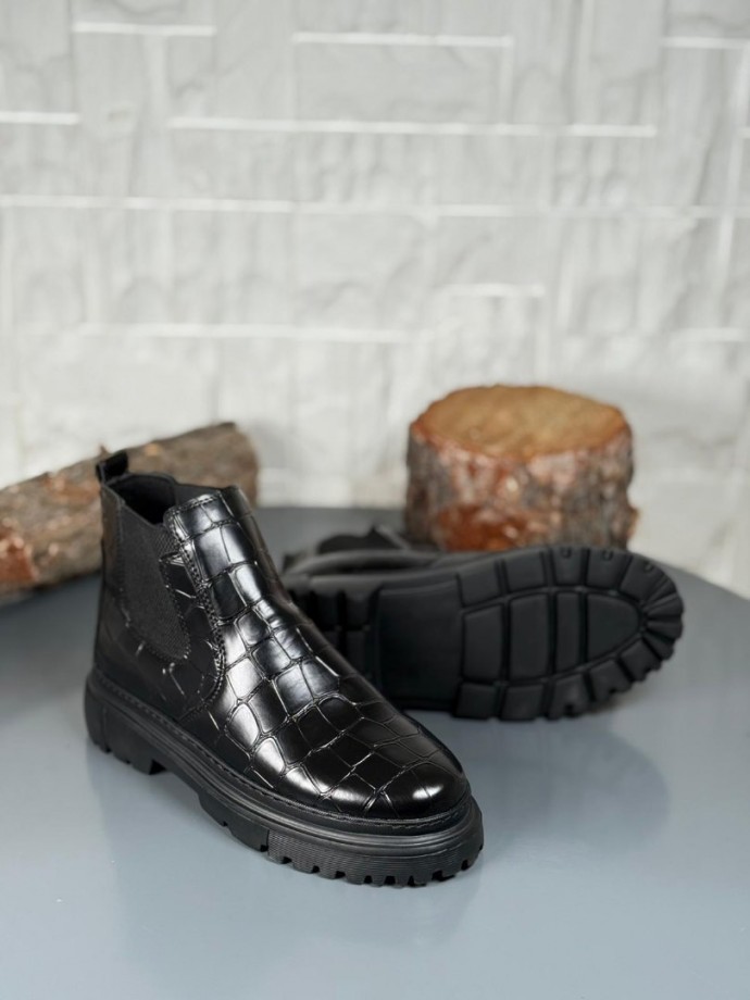  2025 SİYAH KROKAN DERİ PRD BANDAJLI EVA TABAN BOT - SİYAH KROKAN DERİ