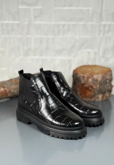  2025 SİYAH KROKAN DERİ PRD BANDAJLI EVA TABAN BOT - SİYAH KROKAN DERİ