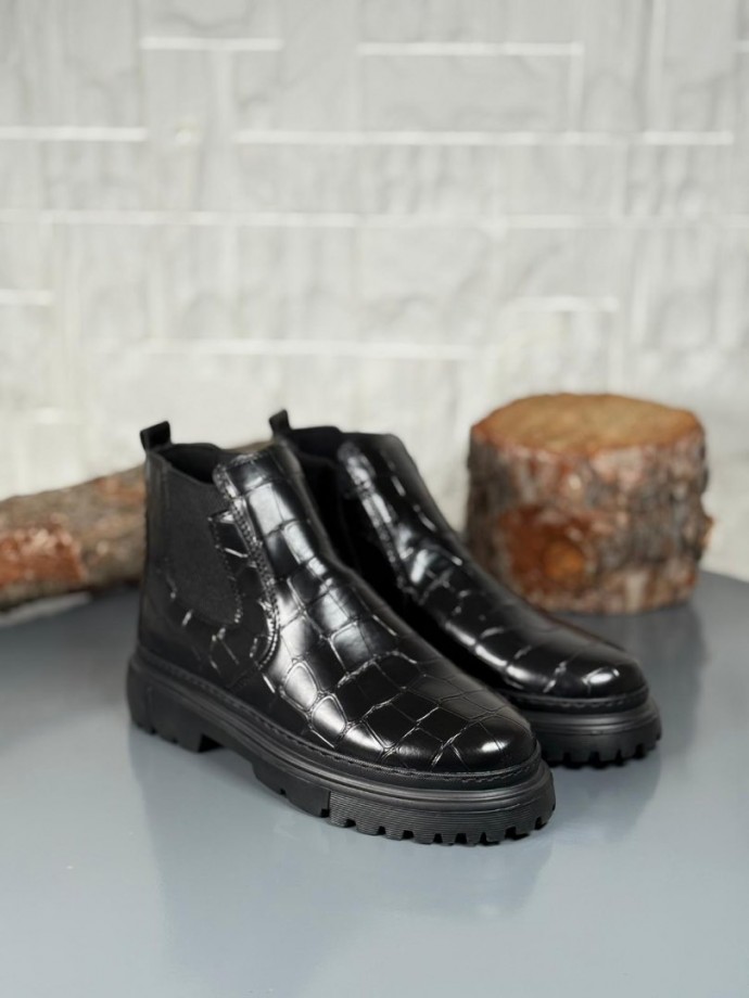  2025 SİYAH KROKAN DERİ PRD BANDAJLI EVA TABAN BOT - SİYAH KROKAN DERİ
