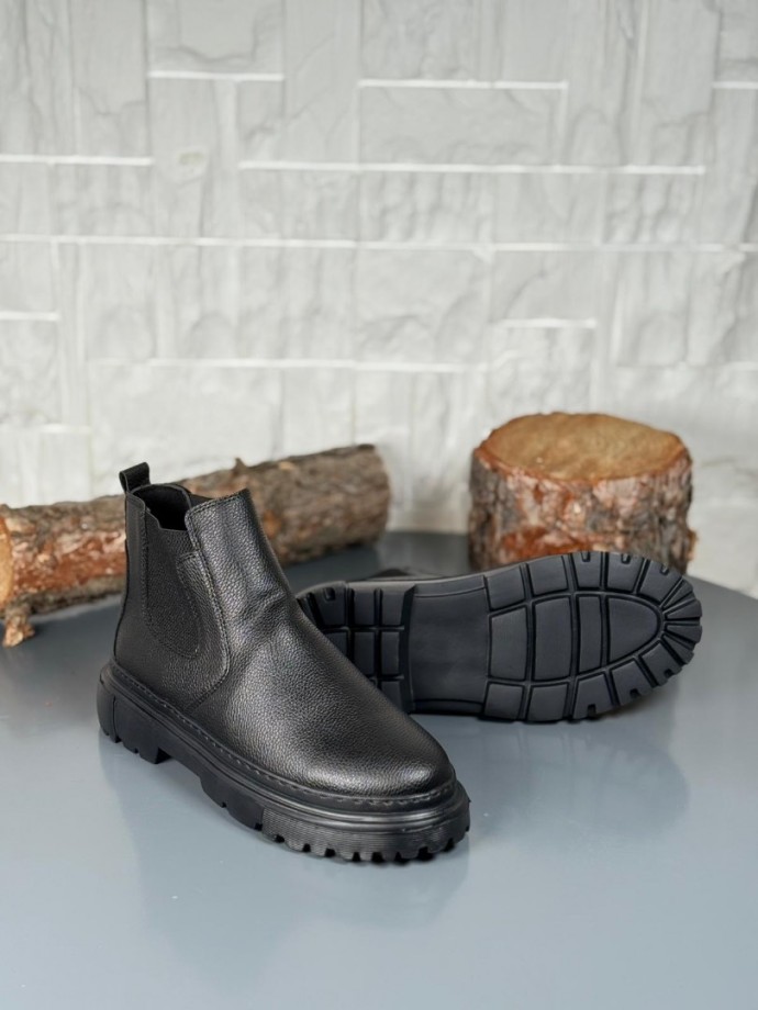  2025 SİYAH ŞRİNGIL DERİ PRD BANDAJLI EVA TABAN BOT - SİYAH ŞRİNGIL DERİ