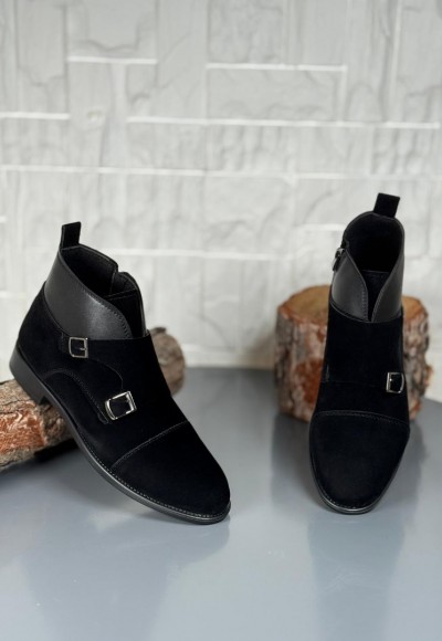 2025 KLASİK SİYAH SÜET ÇİFT TOKALI BOT - SİYAH SÜET 