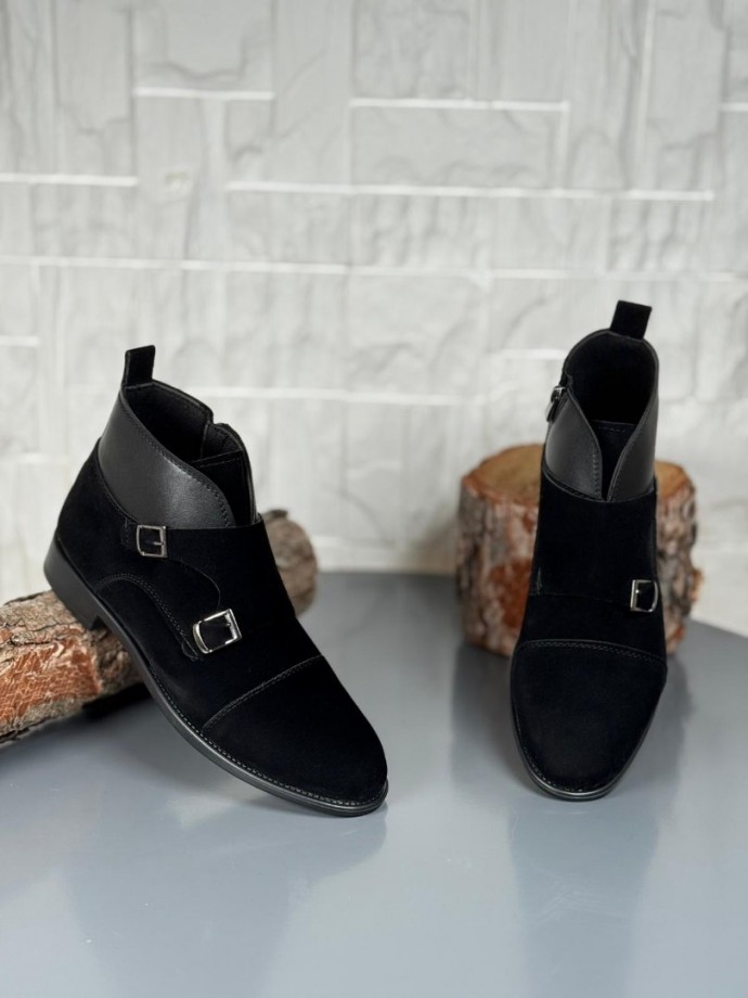 2025 KLASİK SİYAH SÜET ÇİFT TOKALI BOT - SİYAH SÜET 