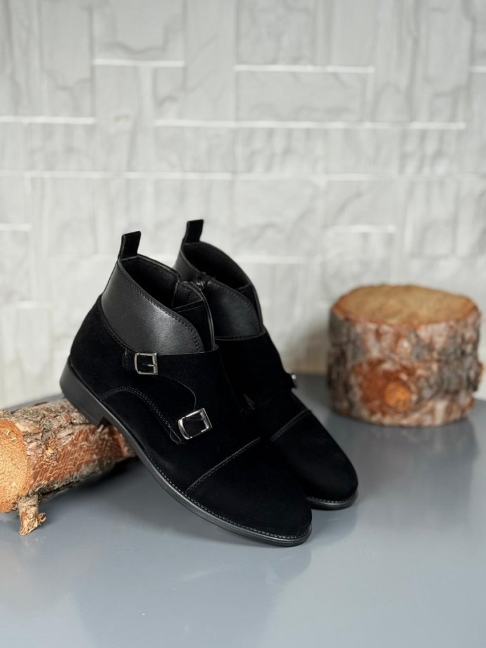 2025 KLASİK SİYAH SÜET ÇİFT TOKALI BOT - SİYAH SÜET 