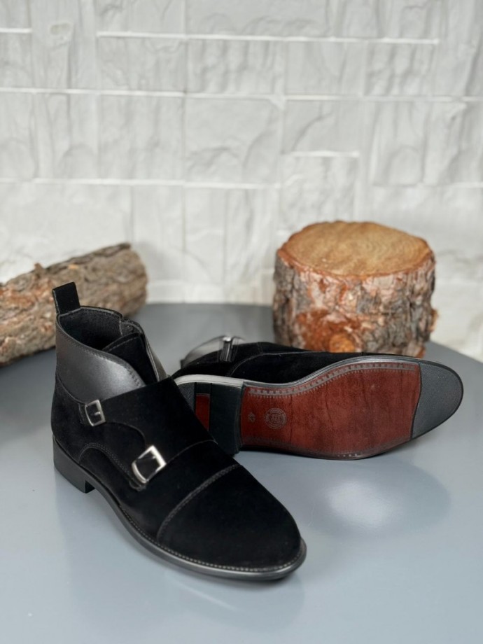 2025 KLASİK SİYAH SÜET ÇİFT TOKALI BOT - SİYAH SÜET 