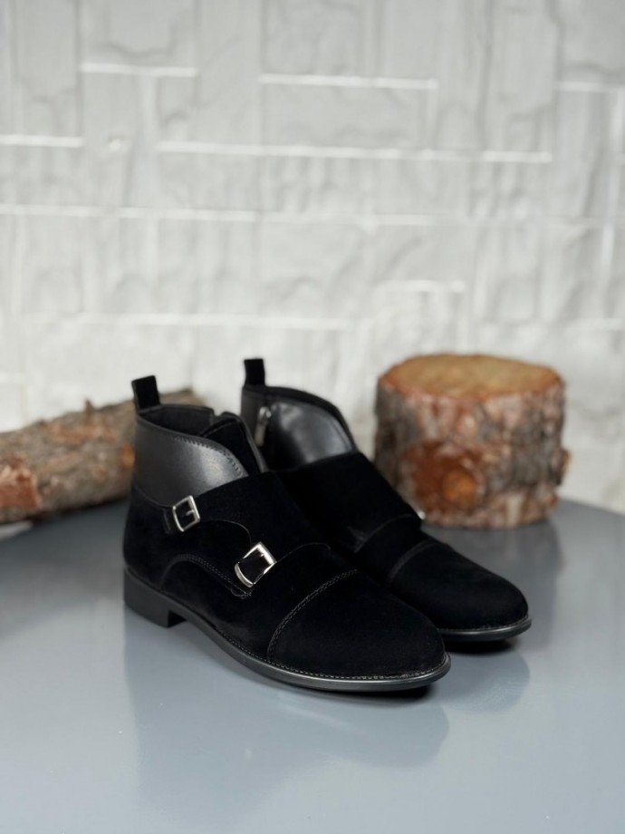 2025 KLASİK SİYAH SÜET ÇİFT TOKALI BOT - SİYAH SÜET 