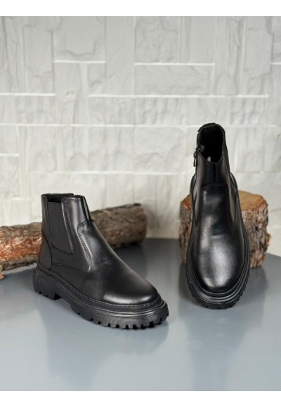  2025 SİYAH DERİ PRD FERMUARLI EVA TABAN BOT - SİYAH MAT DERİ