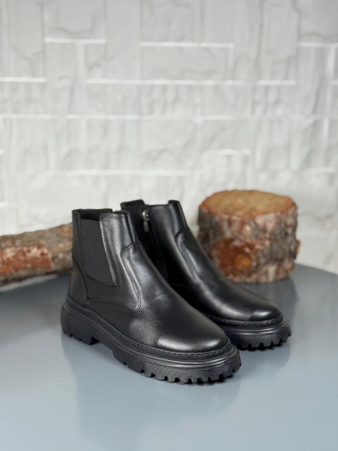  2025 SİYAH DERİ PRD FERMUARLI EVA TABAN BOT - SİYAH MAT DERİ