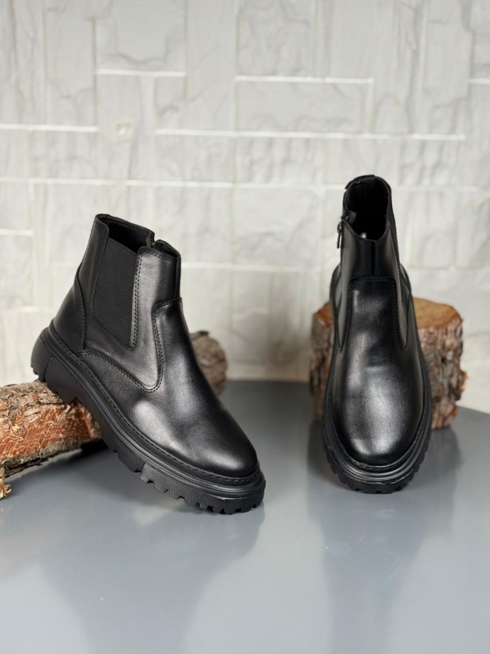  2025 SİYAH DERİ PRD FERMUARLI EVA TABAN BOT - SİYAH MAT DERİ