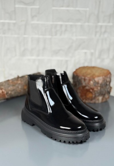  2025 SİYAH RUGAN DERİ PRD FERMUARLI EVA TABAN BOT - SİYAH RUGAN DERİ