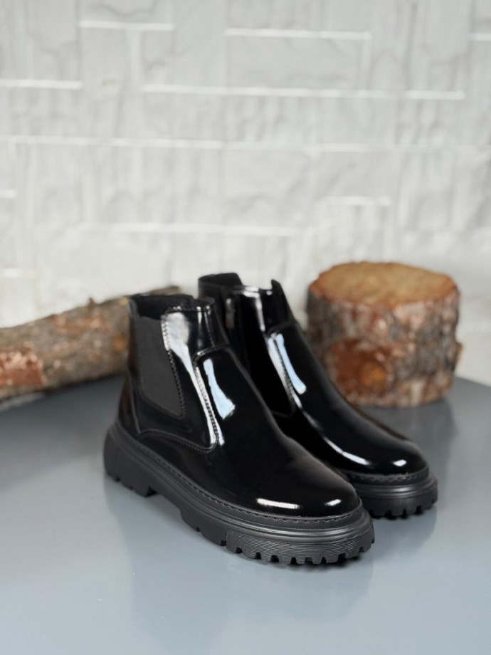  2025 SİYAH RUGAN DERİ PRD FERMUARLI EVA TABAN BOT - SİYAH RUGAN DERİ