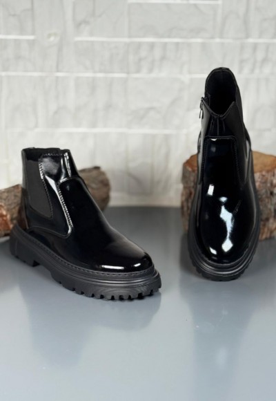  2025 SİYAH RUGAN DERİ PRD FERMUARLI EVA TABAN BOT - SİYAH RUGAN DERİ