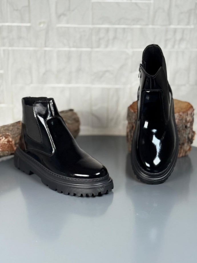  2025 SİYAH RUGAN DERİ PRD FERMUARLI EVA TABAN BOT - SİYAH RUGAN DERİ