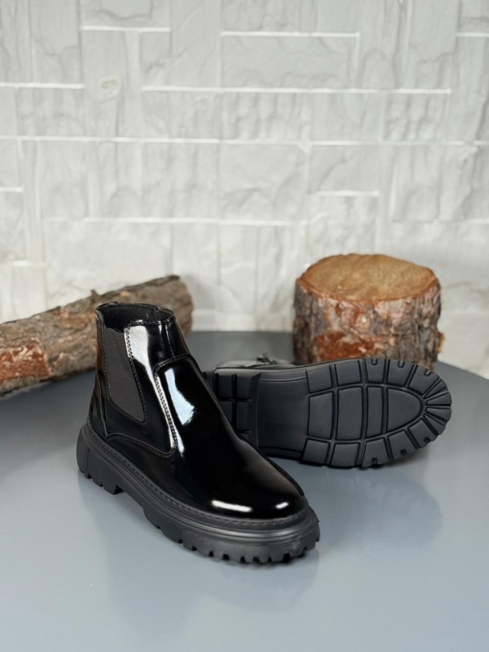  2025 SİYAH RUGAN DERİ PRD FERMUARLI EVA TABAN BOT - SİYAH RUGAN DERİ