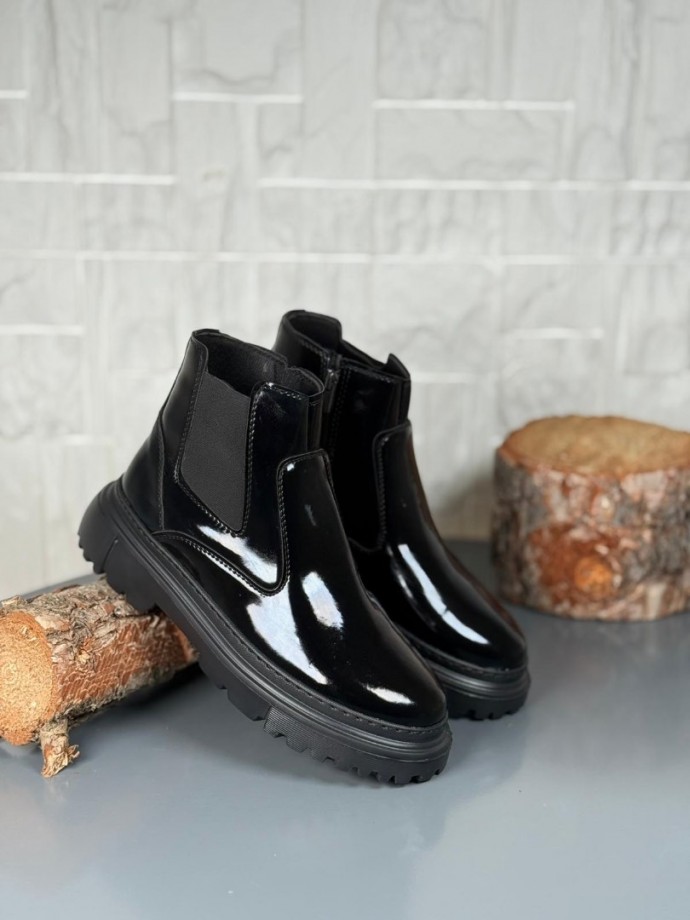  2025 SİYAH RUGAN DERİ PRD FERMUARLI EVA TABAN BOT - SİYAH RUGAN DERİ