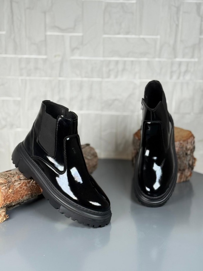  2025 SİYAH RUGAN DERİ PRD FERMUARLI EVA TABAN BOT - SİYAH RUGAN DERİ